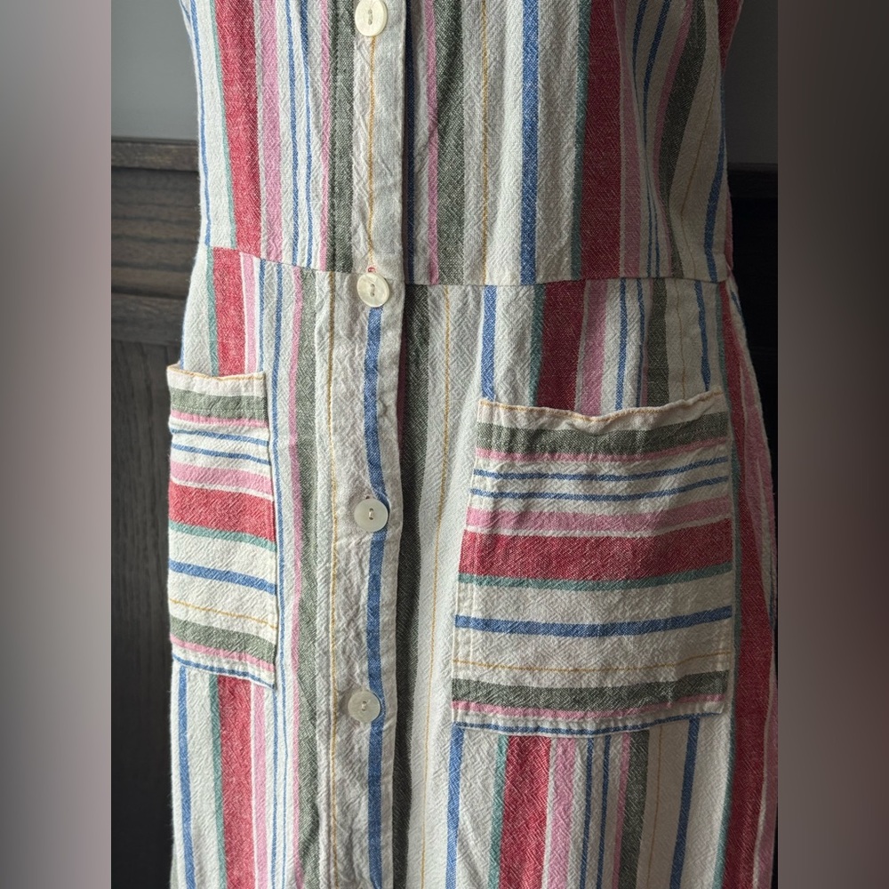 Old Navy Sleeveless Multicolor Striped Linen blend Dress medium - Picture 3 of 10
